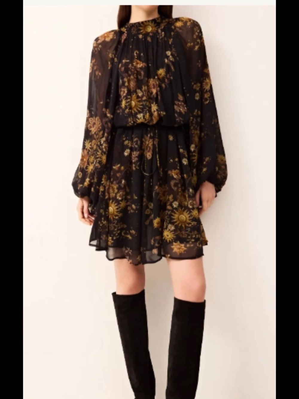 Marie Oliver Bobbi Black Floral Long-Sleeve Mini Dress NWT